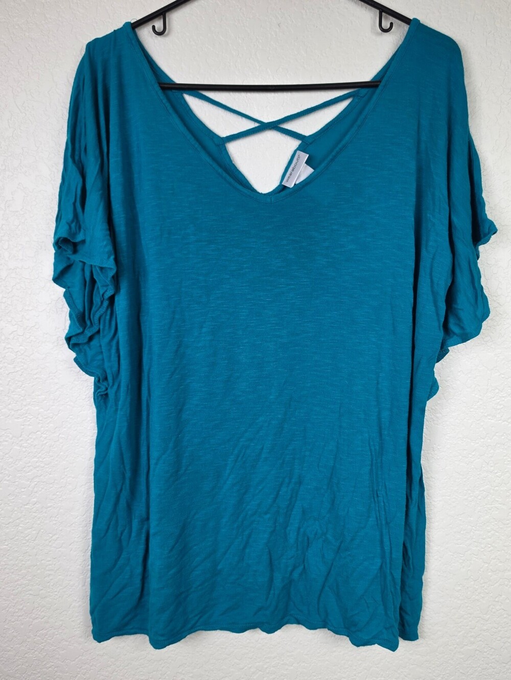 Whereabouts Teal Flutter Sleeve Blouse